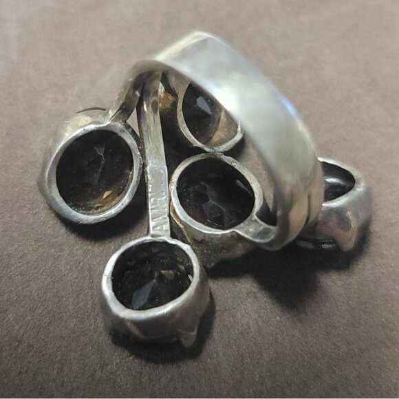 Estate Vintage Rare Amrita 925 Silver Cluster Ring With Smoky Quartz Gemstones - Picture 5 of 11